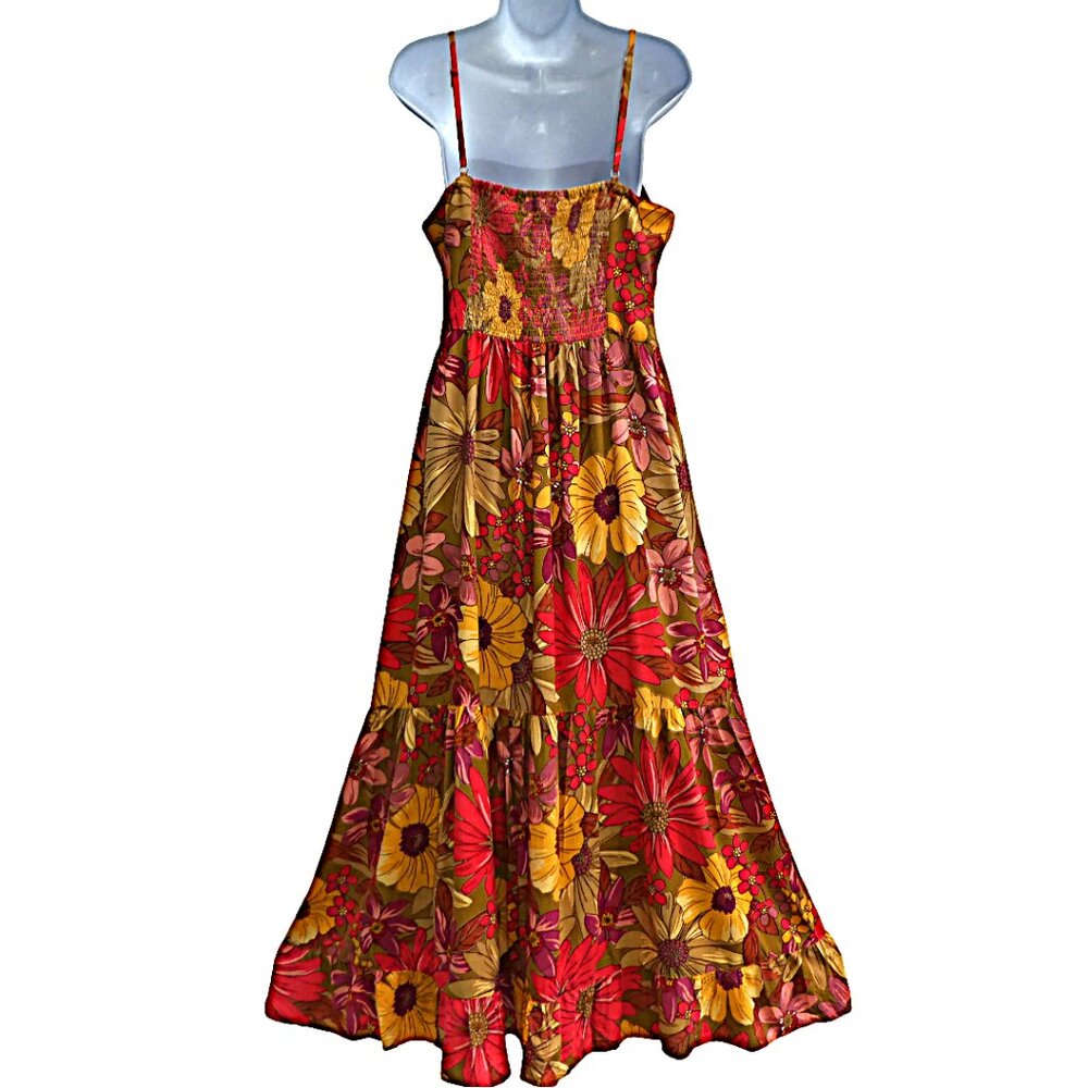 Angie Maxi Sundress Floral Twist Bust Open Crochet Waist Tiered Skirt A Line L - Picture 3 of 9